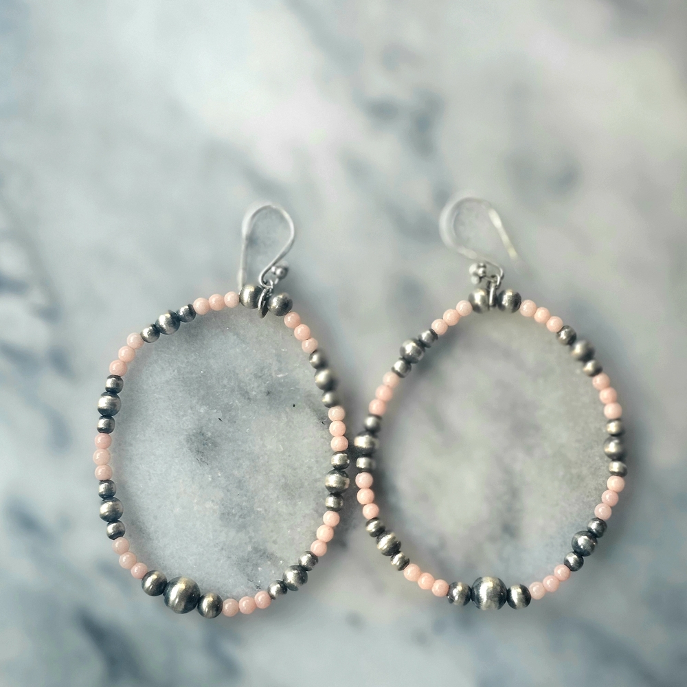 Elegant Sterling Silver Desert Pearls and Pink Opal Beaded Earrings